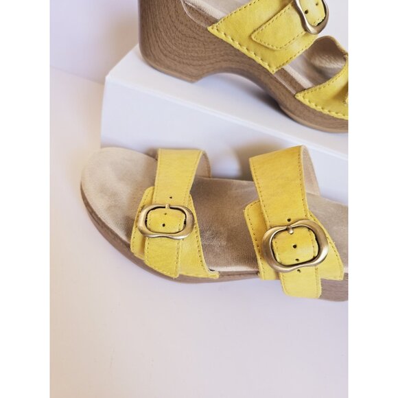 Dansko Sophie Yellow Leather Buckle Slip On Wedge Sandals Shoes 8.5 9 39 - Picture 2 of 11